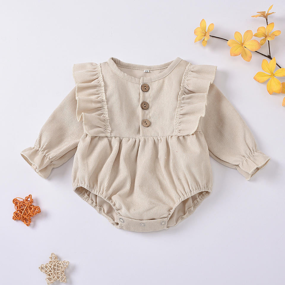 Ruffle corduroy bubble romper