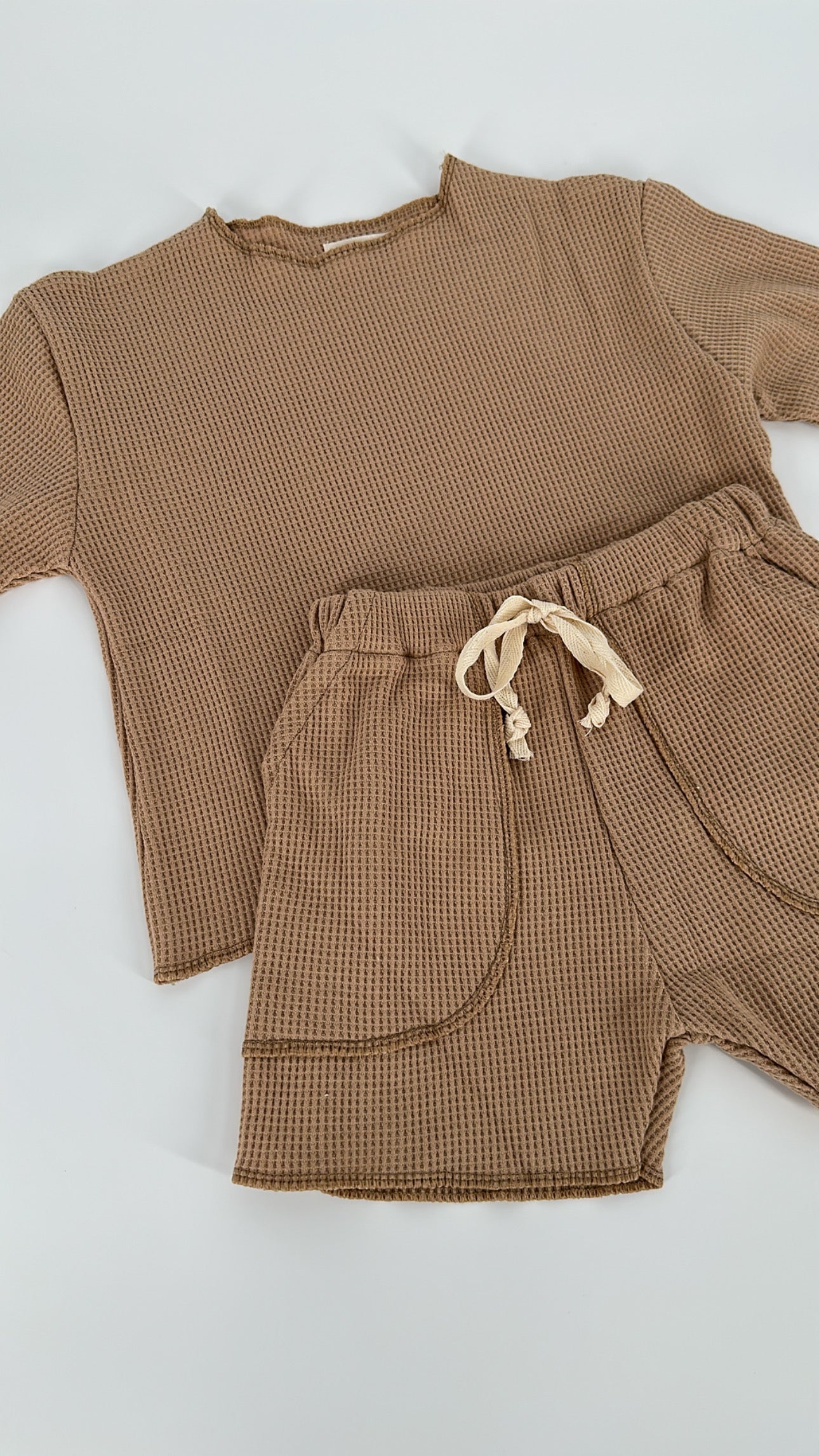 Breezy waffle 3/4 sleeve shorts set