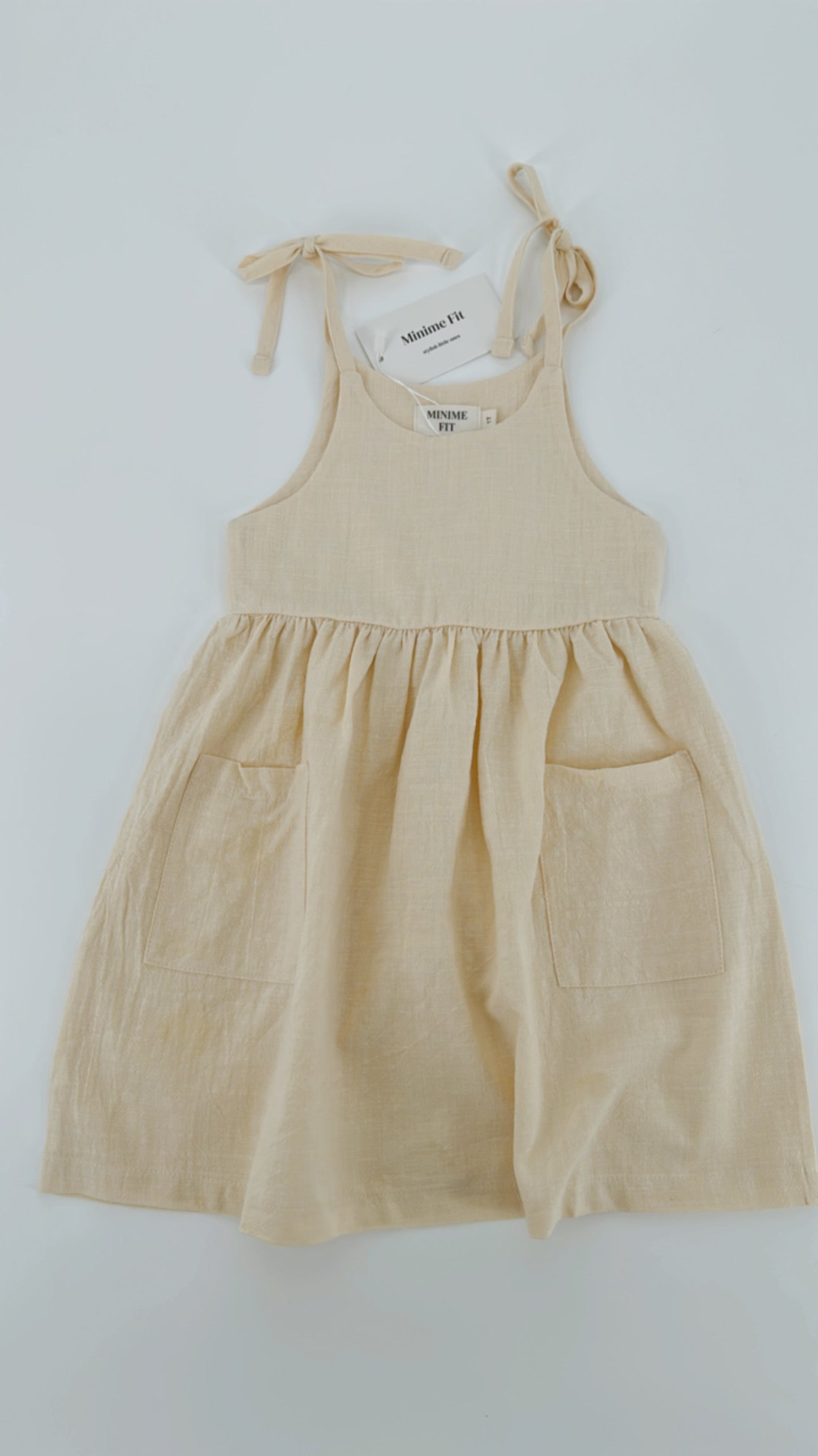 Girls Linen shoulder tie dress