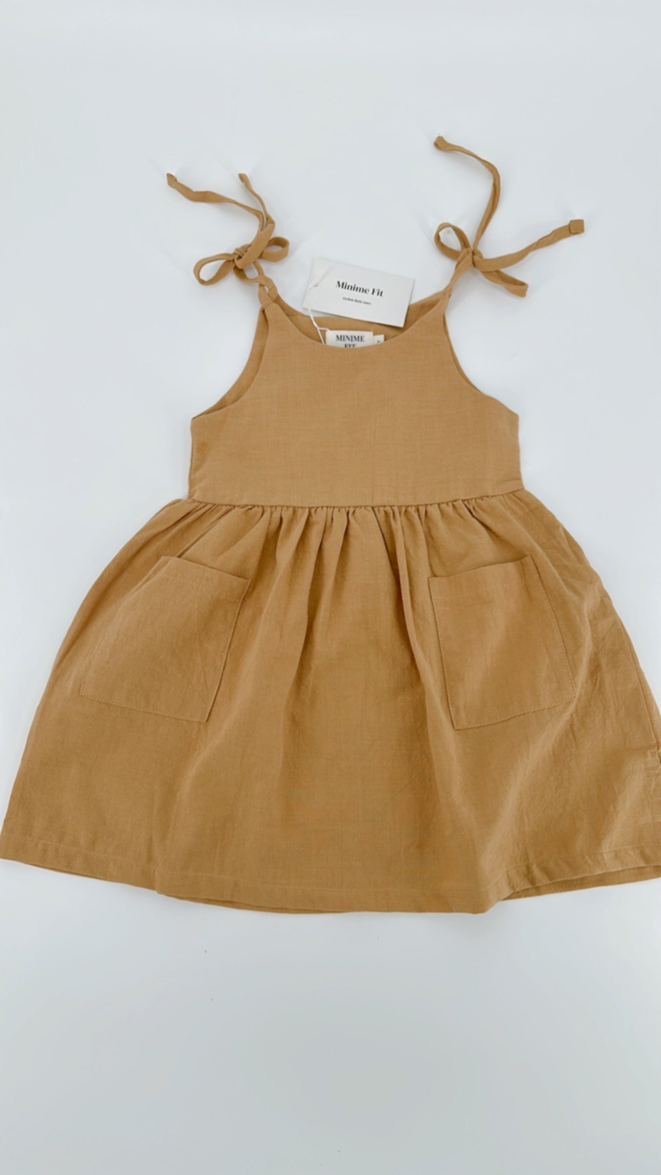 Girls Linen shoulder tie dress