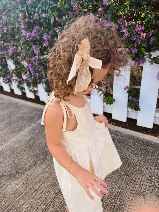 Girls Linen shoulder tie dress