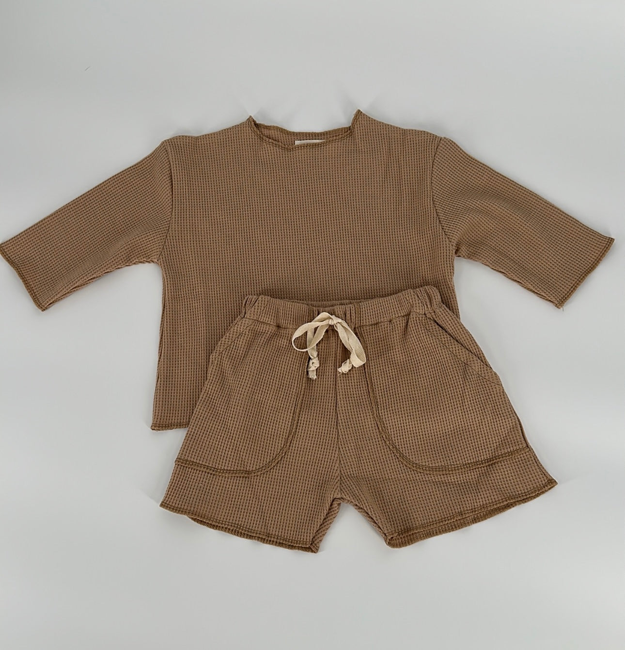 Breezy waffle 3/4 sleeve shorts set