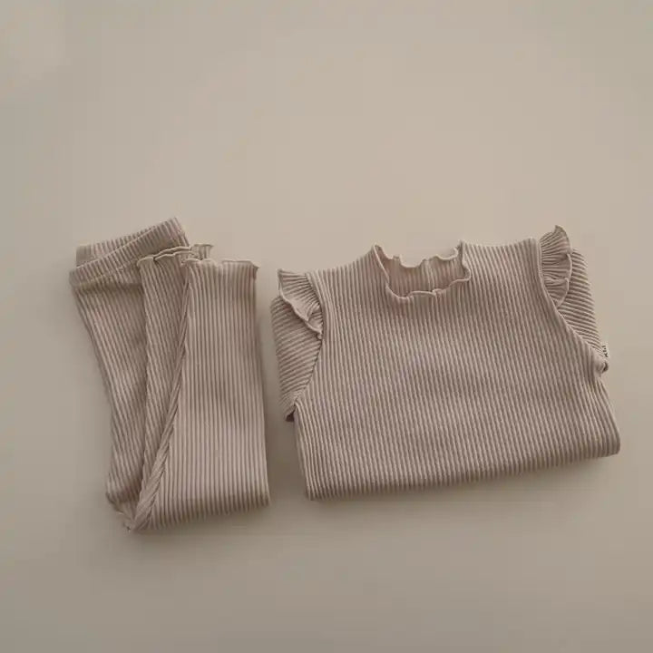 Ribbed cotton ruffles set